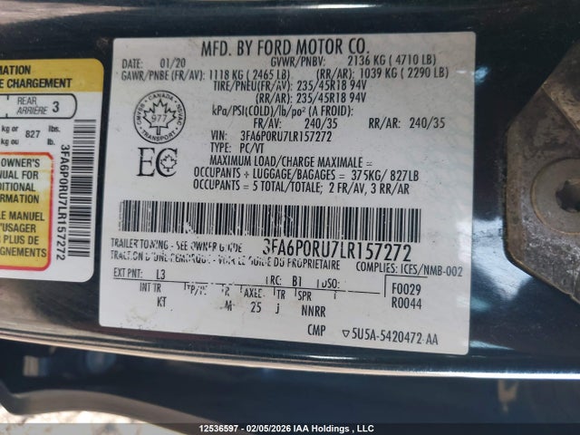 3FA6P0RU7LR157272 Ford Fusion Titanium