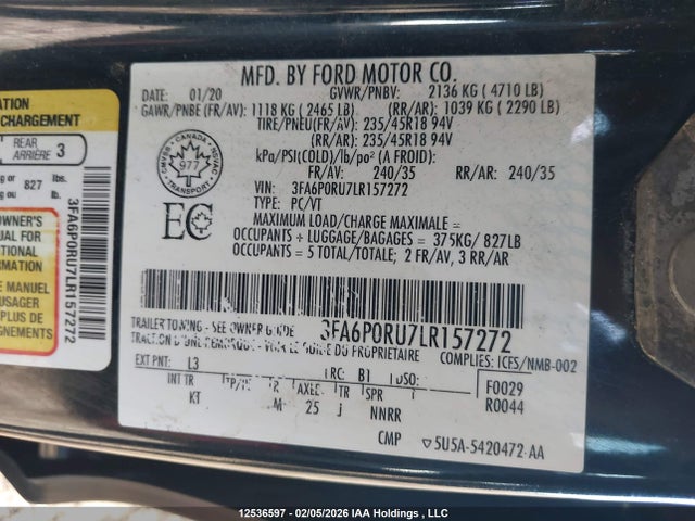 3FA6P0RU7LR157272 Ford Fusion Titanium