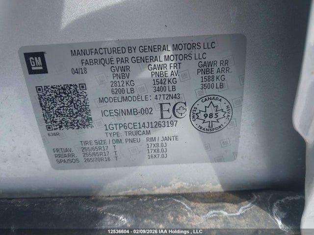 1GTP6CE14J1263197 GMC CANYON SLE