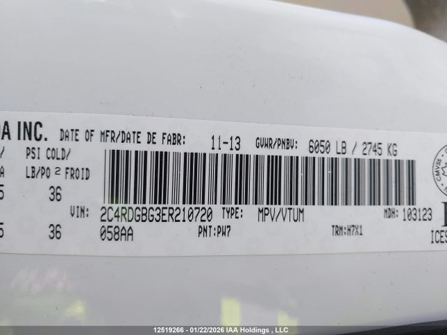 2C4RDGBG3ER210720 Dodge Grand Caravan Se/sxt