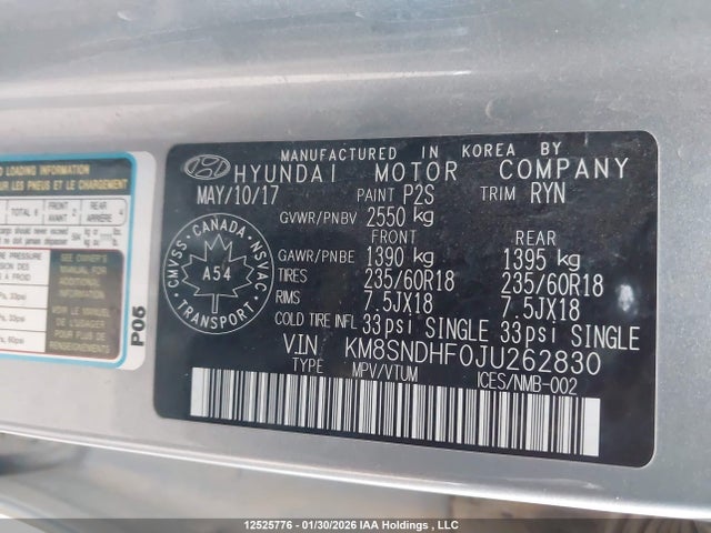 KM8SNDHF0JU262830 Hyundai Santa Fe Xl Luxury