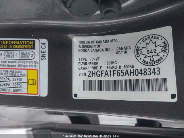 12536669 :رقم المزاد ، 2HGFA1F65AH048343 vin ، 2010 Honda Civic Sport مزاد بيع