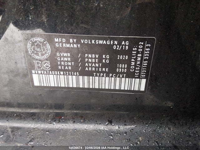 WVWVA7AU8KW121145 Volkswagen Golf R