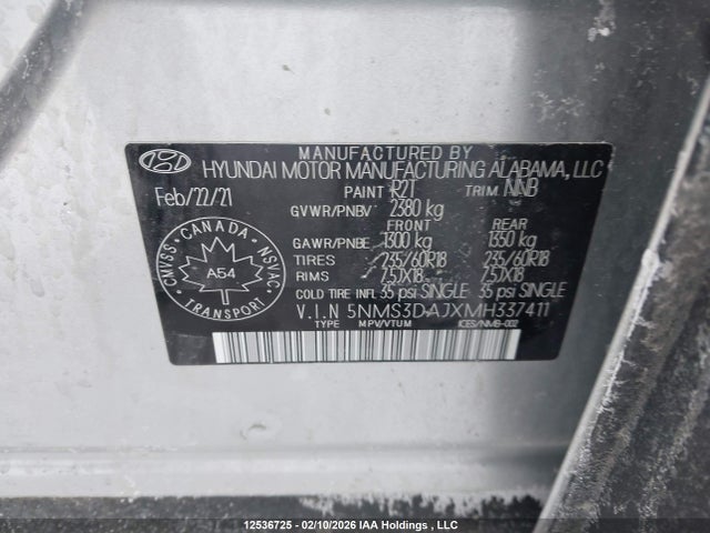 Продажа на аукционе авто 2021 Hyundai Santa Fe Preferred Awd, vin: 5NMS3DAJXMH337411, номер лота: 12536725