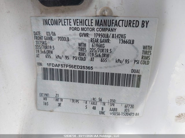 Продаж на аукціоні авто 2006 Ford F-550 Chassis Xl/xlt, vin: 1FDAF57P56ED25365, номер лоту: 12536730