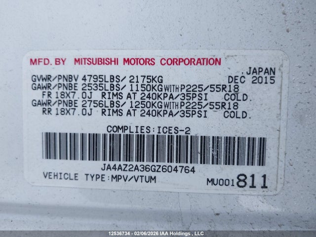 Mitsubishi Outlander Es 2016 JA4AZ2A36GZ604764 Image 9