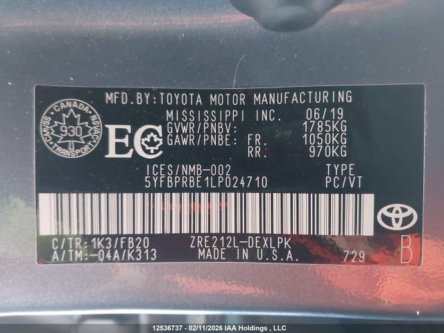 Toyota COROLLA LE 2020 5YFBPRBE1LP024710 Image 9