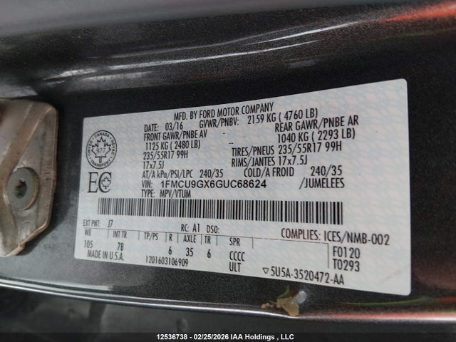 1FMCU9GX6GUC68624 Ford ESCAPE SE
