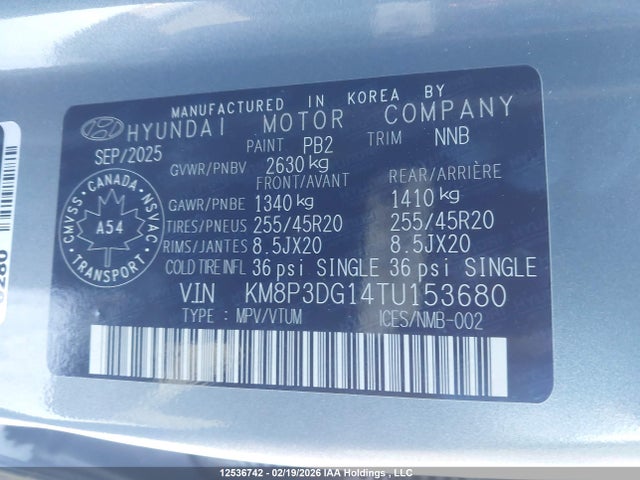 12536742 :رقم المزاد ، KM8P3DG14TU153680 vin ، 2026 Hyundai Santa Fe Hybrid Preferred مزاد بيع