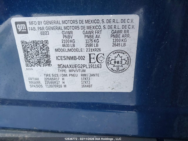2023 Chevrolet Equinox Lt მანქანა იყიდება აუქციონზე, vin: 3GNAXUEG2PL191163, აუქციონის ნომერი: 12536772