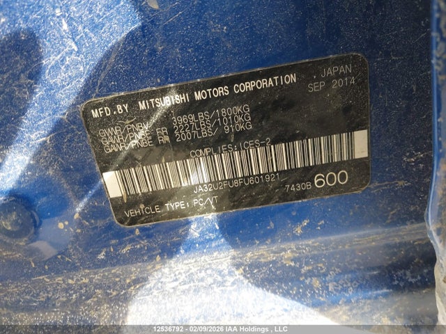 Aukcja sprzedaży 2015 Mitsubishi Lancer Gt/se, vin: JA32U2FU8FU601921, numer aukcji: 12536792