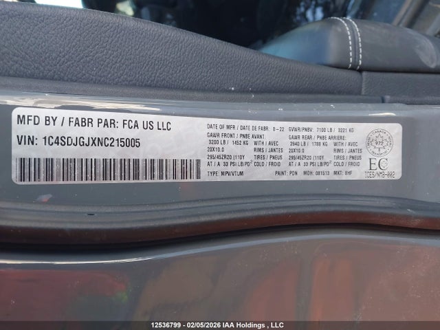 1C4SDJGJXNC215005 Dodge Durango Srt 392