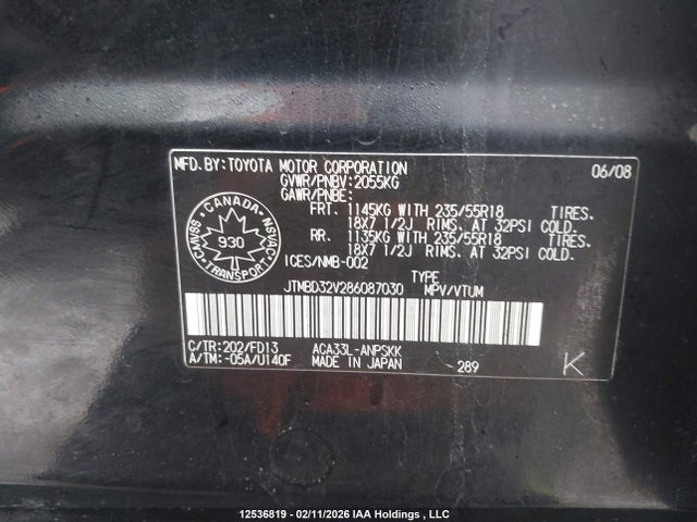 12536819 :رقم المزاد ، JTMBD32V286087030 vin ، 2008 Toyota Rav4 مزاد بيع