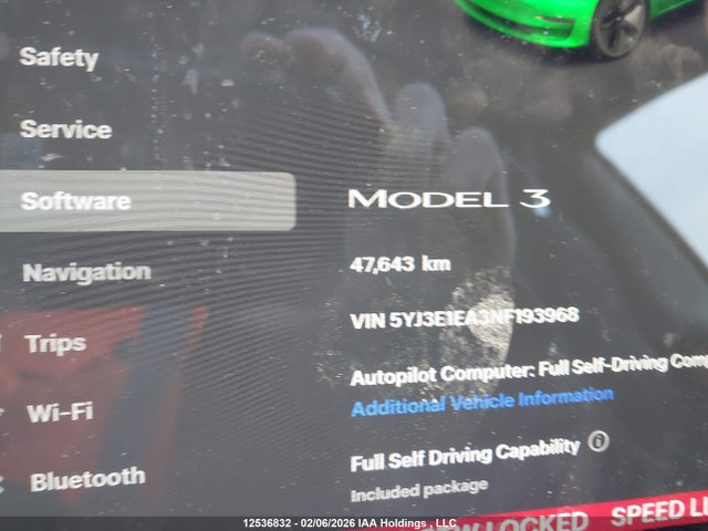 2022 Tesla Model 3 Rwd/standard Range მანქანა იყიდება აუქციონზე, vin: 5YJ3E1EA3NF193968, აუქციონის ნომერი: 12536832