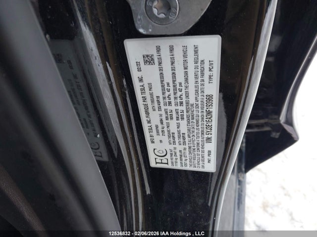 2022 Tesla Model 3 Rwd/standard Range მანქანა იყიდება აუქციონზე, vin: 5YJ3E1EA3NF193968, აუქციონის ნომერი: 12536832