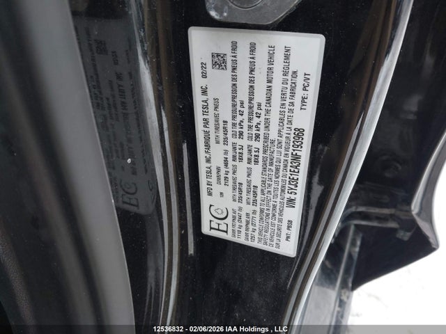 2022 Tesla Model 3 Rwd/standard Range მანქანა იყიდება აუქციონზე, vin: 5YJ3E1EA3NF193968, აუქციონის ნომერი: 12536832
