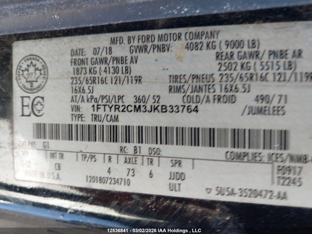Продажа на аукционе авто 2018 Ford Transit-250, vin: 1FTYR2CM3JKB33764, номер лота: 12536841