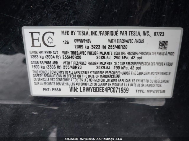 LRWYGDEE4PC071959 Tesla Model Y
