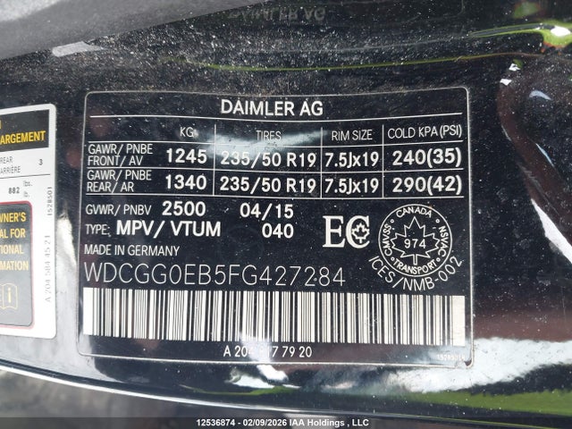 WDCGG0EB5FG427284 Mercedes-Benz Glk 250 Bluetec
