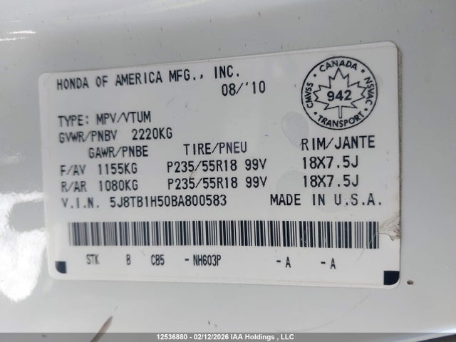 Aukcja sprzedaży 2011 Acura Rdx, vin: 5J8TB1H50BA800583, numer aukcji: 12536880