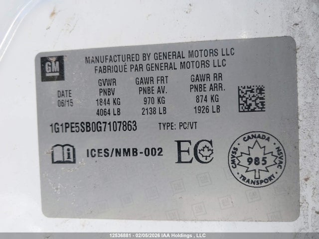 1G1PE5SB0G7107863 Chevrolet Cruze