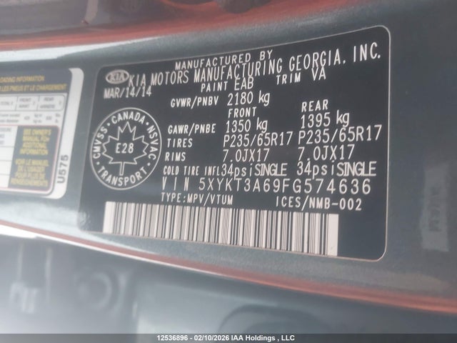 5XYKT3A69FG574636 KIA SORENTO LX