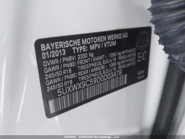 Aukcja sprzedaży 2013 Bmw X3 Xdrive28i, vin: 5UXWX9C59D0D03478, numer aukcji: 12536903
