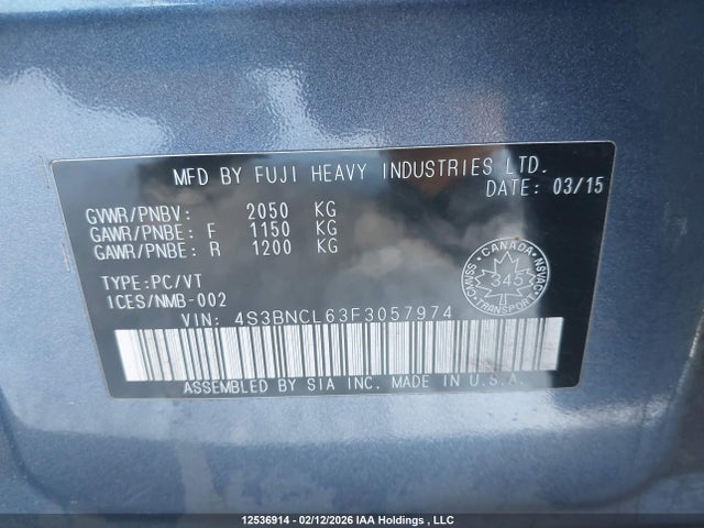 4S3BNCL63F3057974 Subaru Legacy 2.5i Limited