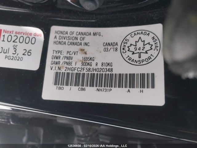 Продаж на аукціоні авто 2018 Honda Civic Lx, vin: 2HGFC2F58JH020348, номер лоту: 12536930