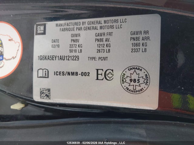 2010 Cadillac Dts მანქანა იყიდება აუქციონზე, vin: 1G6KA5EY1AU121229, აუქციონის ნომერი: 12536939