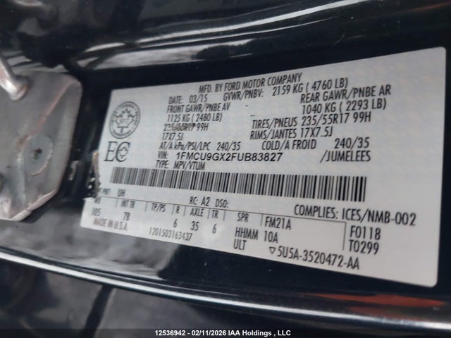1FMCU9GX2FUB83827 Ford ESCAPE SE