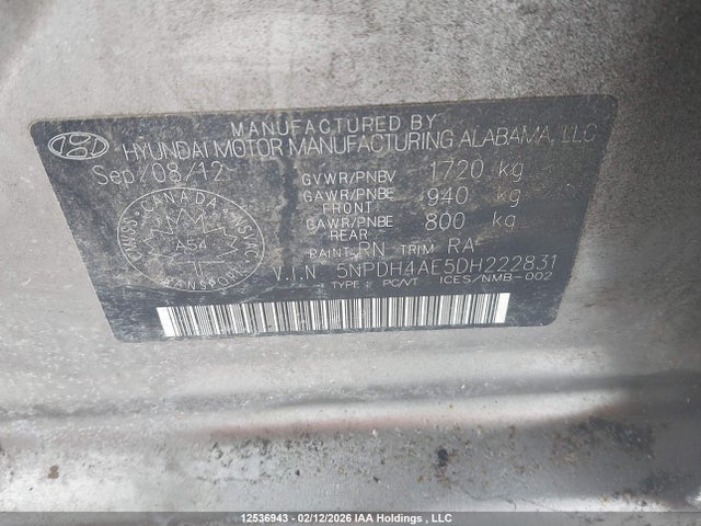 2013 Hyundai Elantra Gl მანქანა იყიდება აუქციონზე, vin: 5NPDH4AE5DH222831, აუქციონის ნომერი: 12536943