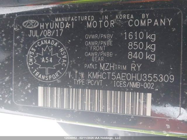 KMHCT5AE0HU355309 Hyundai ACCENT GL