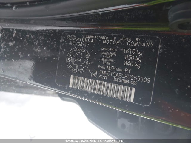 KMHCT5AE0HU355309 Hyundai ACCENT GL
