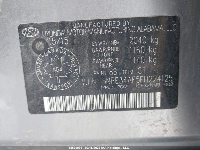 5NPE34AF5FH224125 Hyundai Sonata
