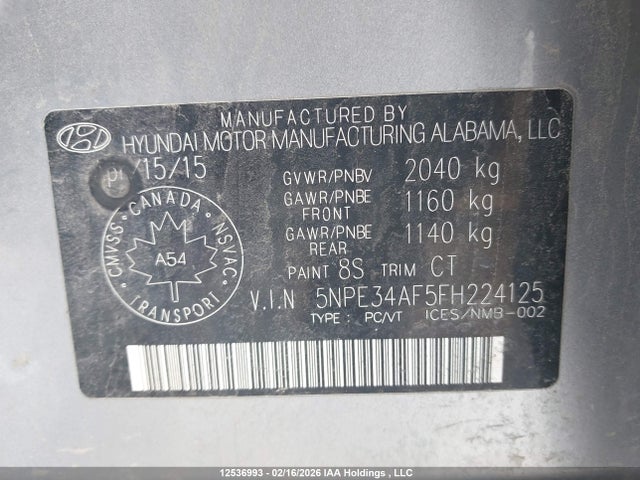 5NPE34AF5FH224125 Hyundai Sonata
