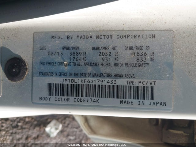 2013 Mazda Mazda3 მანქანა იყიდება აუქციონზე, vin: JM1BL1KF6D1791433, აუქციონის ნომერი: 12536997