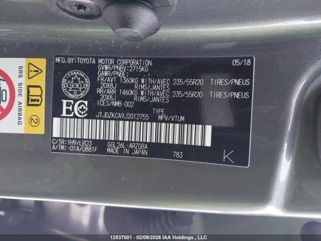 JTJDZKCA9J2012755 Lexus Rx 350l Luxury