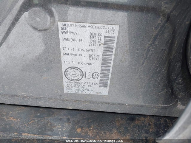 5N1AT2MT6HC753369 Nissan Rogue S/sl
