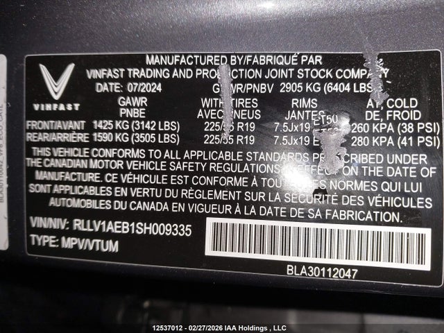 RLLV1AEB1SH009335 Vinfast Trading And Vf 8 Eco