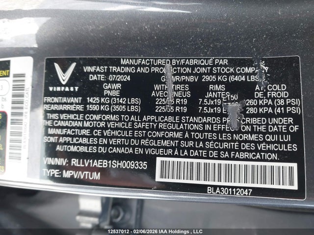 RLLV1AEB1SH009335 Vinfast Trading And Vf 8 Eco