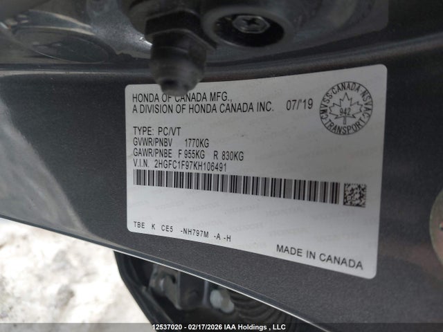 Honda Civic Touring 2019 2HGFC1F97KH106491 Image 9