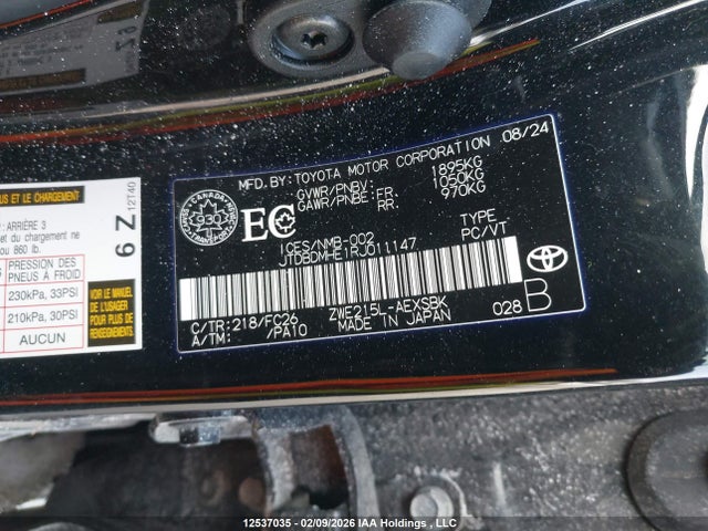 JTDBDMHE1RJ011147 Toyota Corolla Hybrid Se