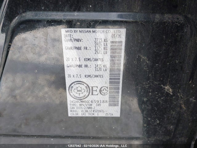 5N1AR2MM6GC659188 Nissan Pathfinder Platinum/s/sl/sv