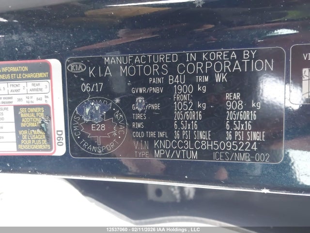 12537060 :رقم المزاد ، KNDCC3LC8H5095224 vin ، 2017 Kia Niro Ex مزاد بيع