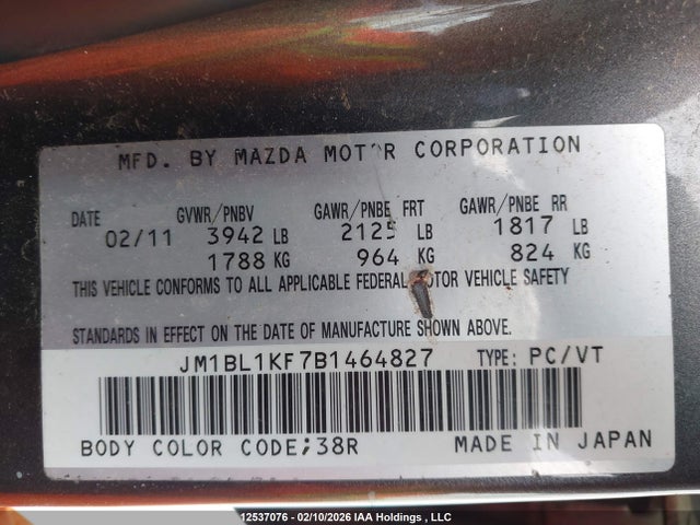 Aukcja sprzedaży 2011 Mazda Mazda3 Gx, vin: JM1BL1KF7B1464827, numer aukcji: 12537076