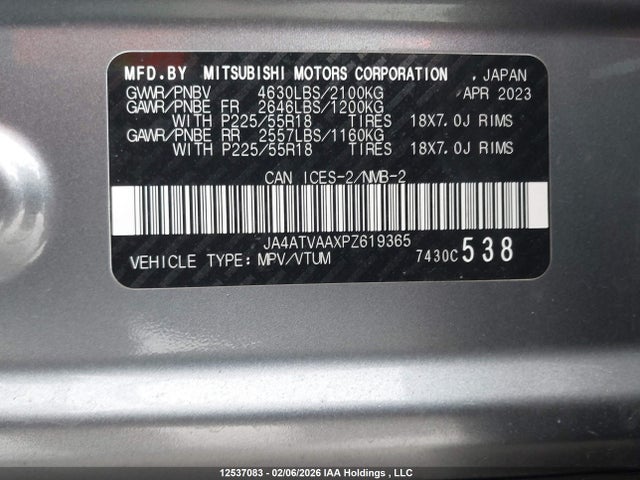 JA4ATVAAXPZ619365 Mitsubishi Eclipse Cross Le/ralliart