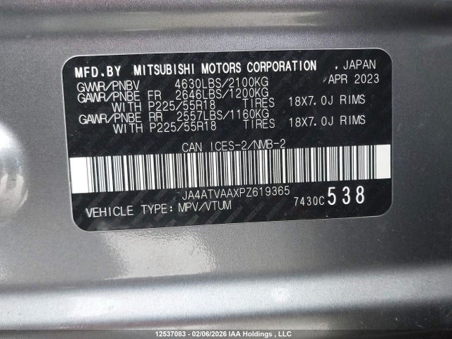 JA4ATVAAXPZ619365 Mitsubishi Eclipse Cross Le/ralliart