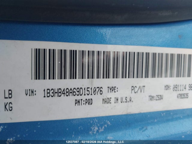 12537087 :رقم المزاد ، 1B3HB48A69D151076 vin ، 2009 Dodge Caliber مزاد بيع
