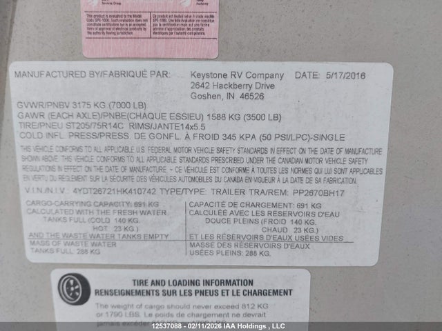 4YDT26721HK410742 Keystone Passport..